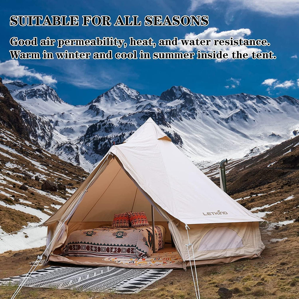 Canvas Bell Tent with Stove Jack, 4 Season Waterproof Camping Tent for Glamping M961371