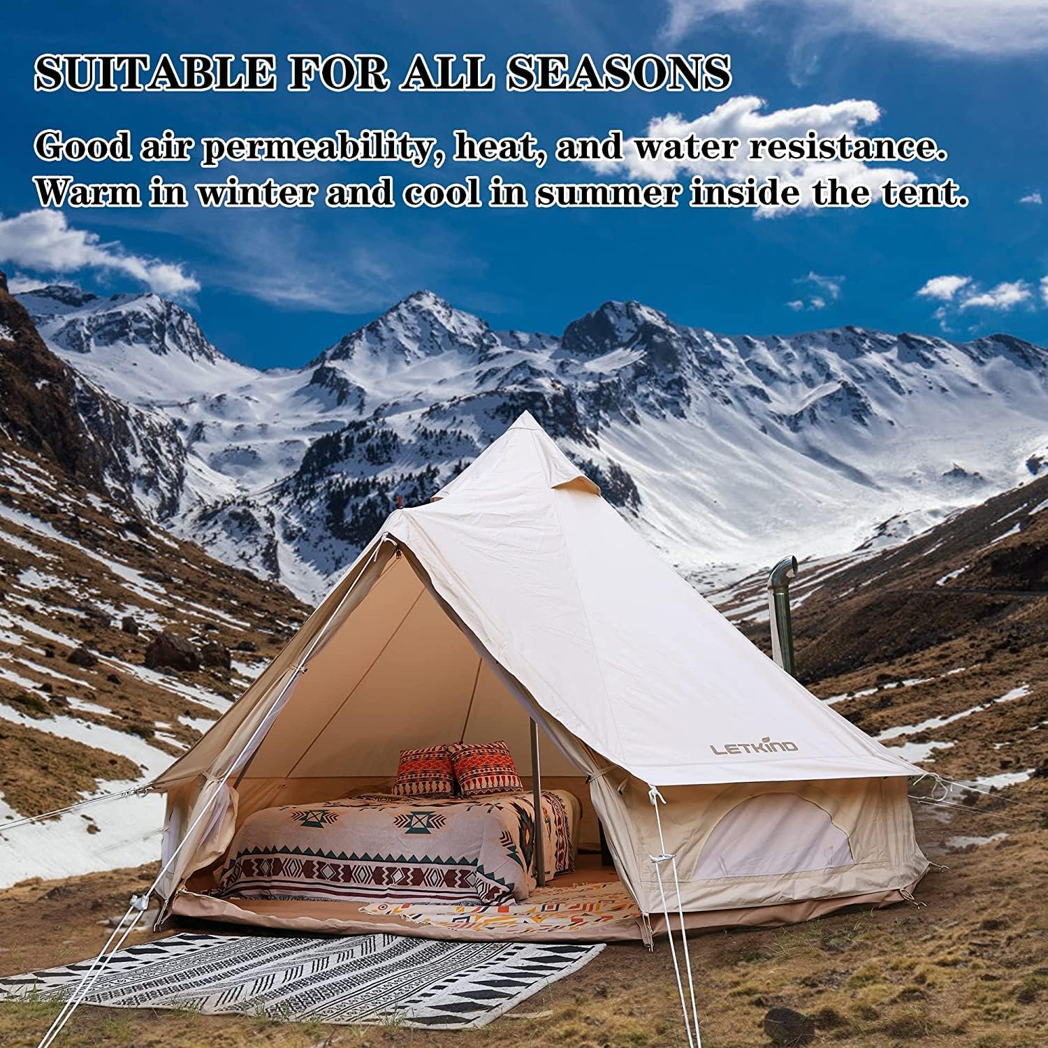 Canvas Bell Tent with Stove Jack, 4 Season Waterproof Camping Tent for Glamping M961371