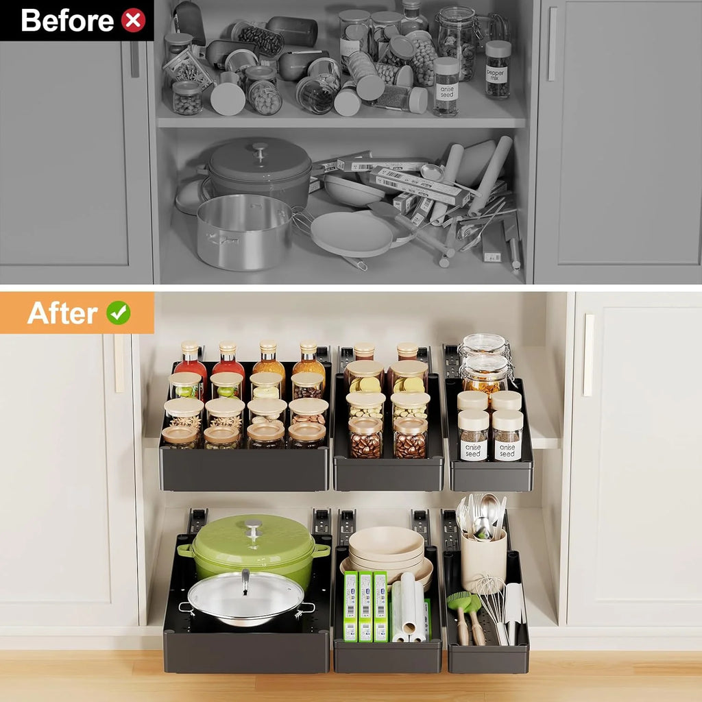 Pull Out Cabinet Organizer, 15.7" Deep, 3 Pack, Black Q941413
