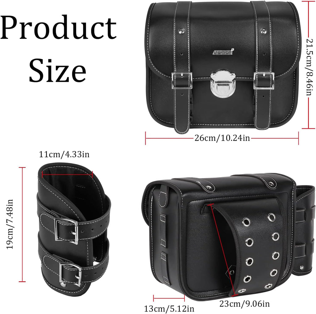 Motorcycle Throw Over Saddlebags Lockable Synthetic Leather, 2 Pack Black W759965