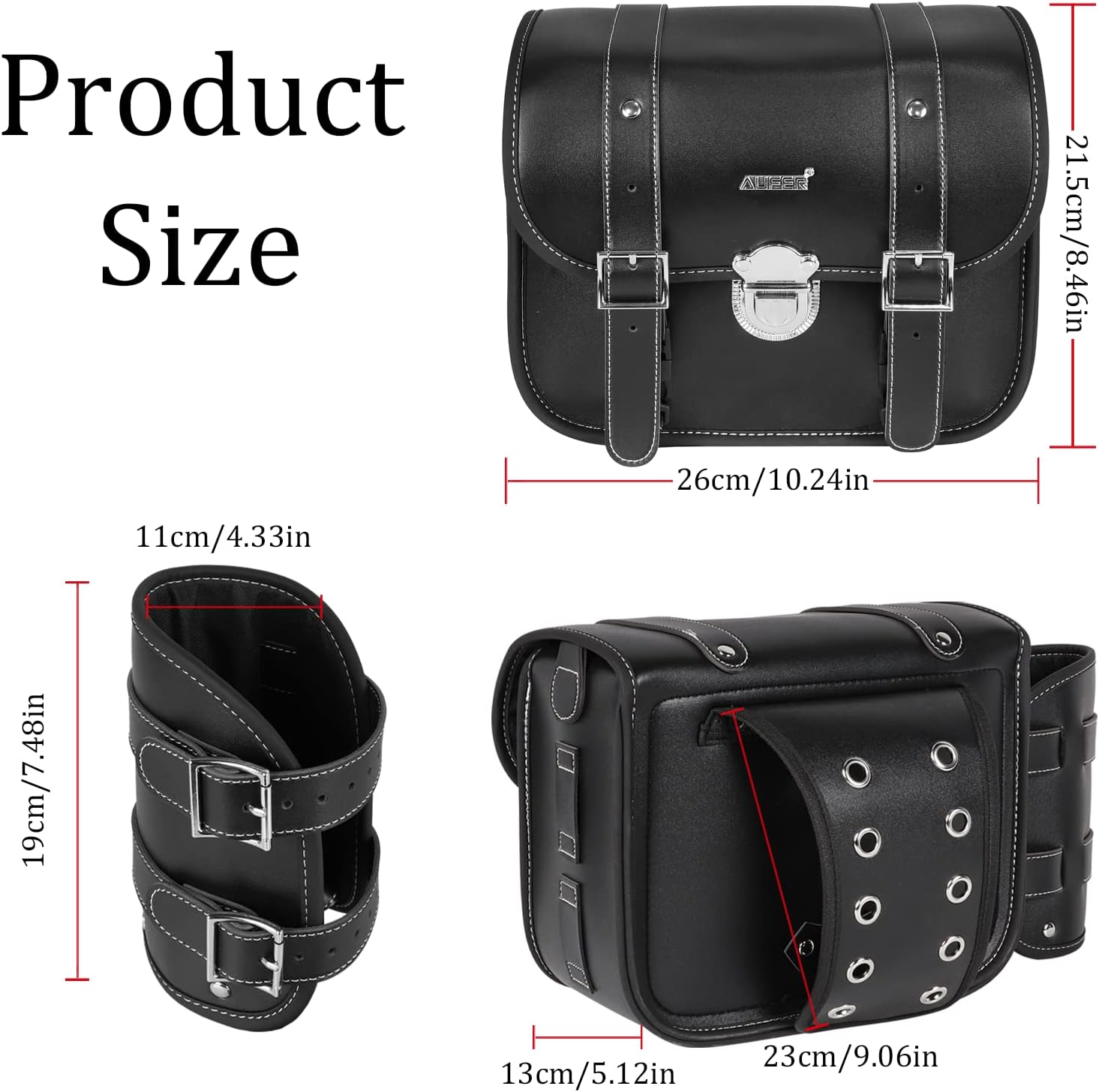 Motorcycle Throw Over Saddlebags Lockable Synthetic Leather, 2 Pack Black W759965