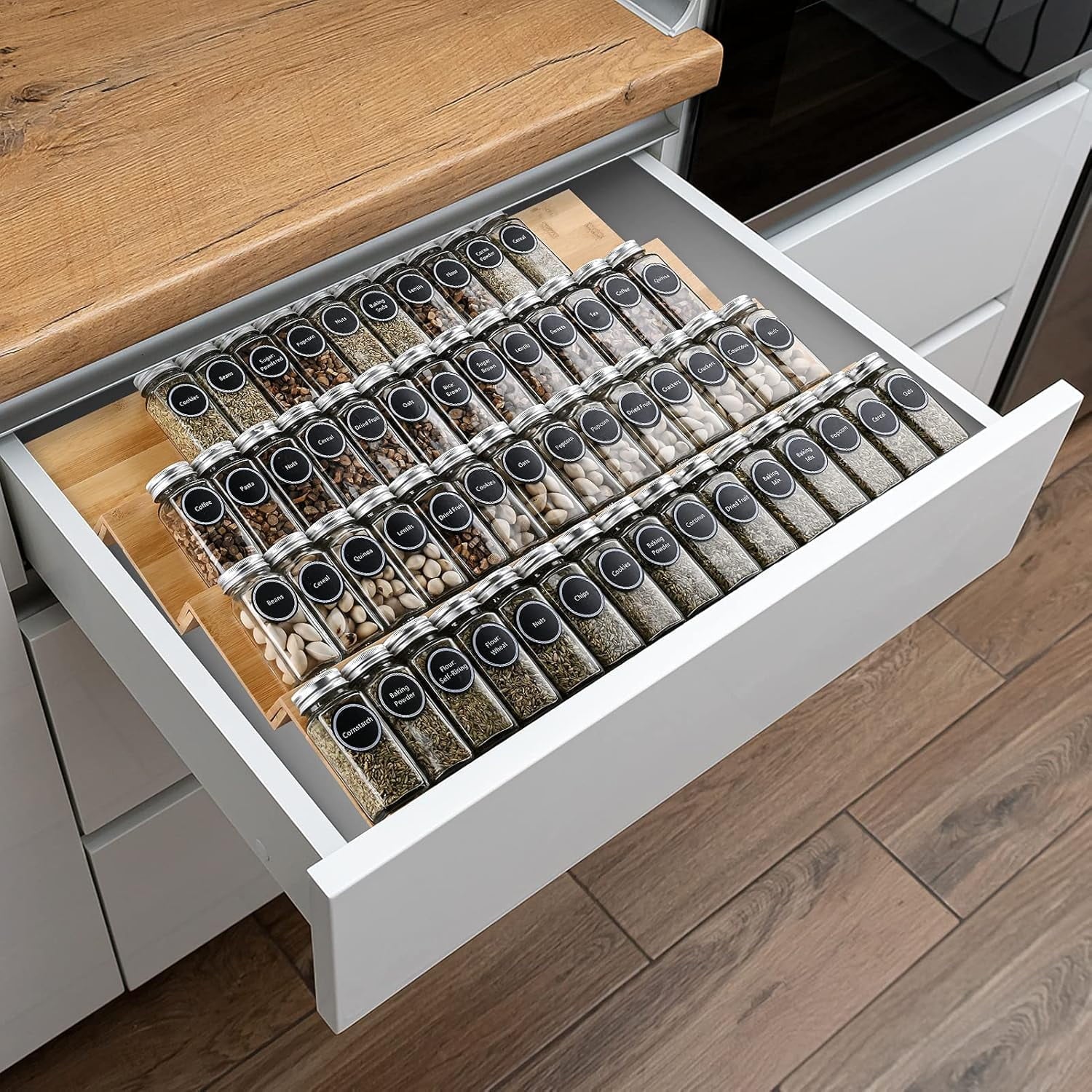 Bamboo Spice Rack Tray for Kitchen Cabinet Drawer Organizer T7281