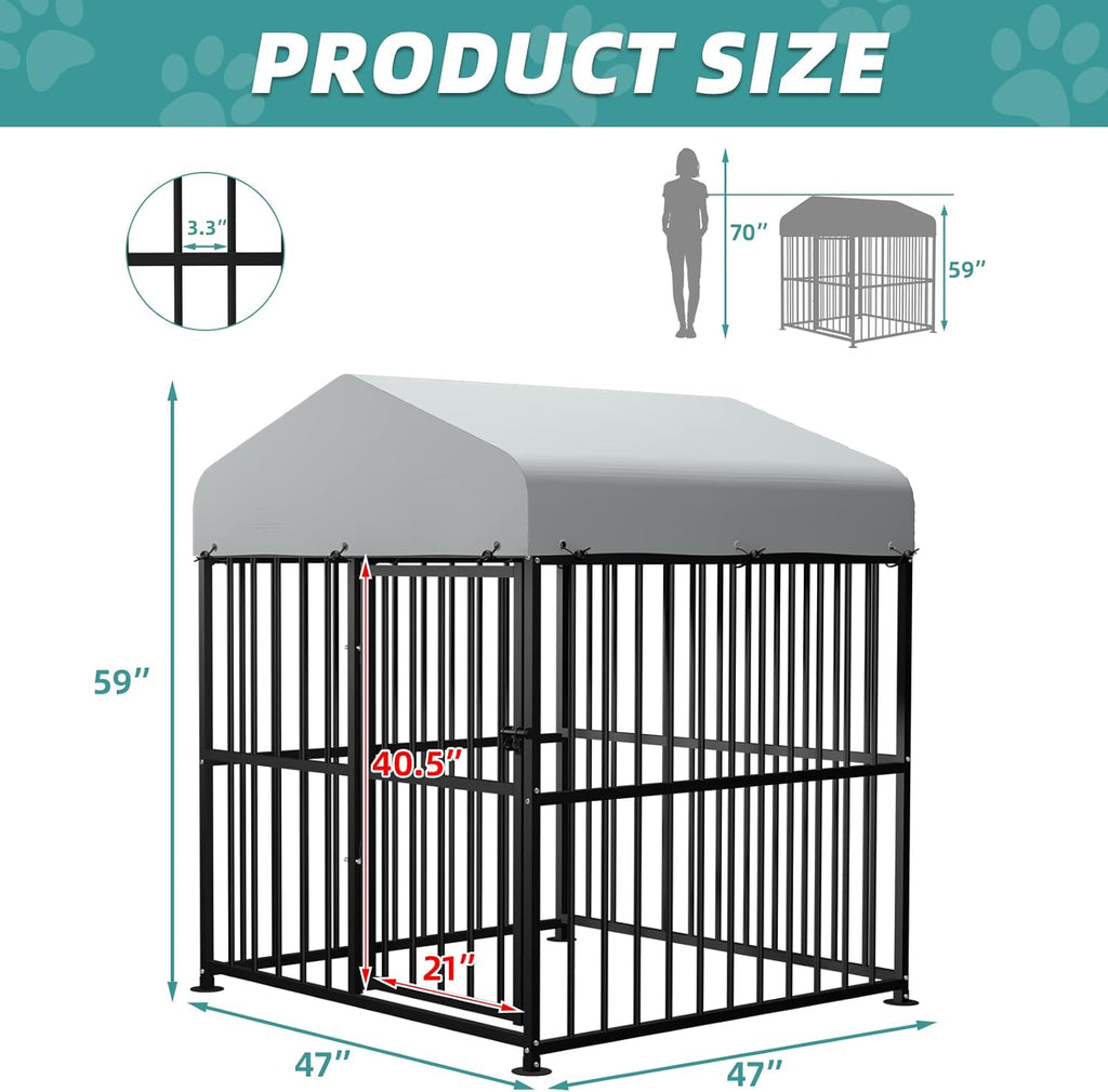 Large Outdoor Dog Kennel Metal Pet Playpen with Waterproof Cover H7795