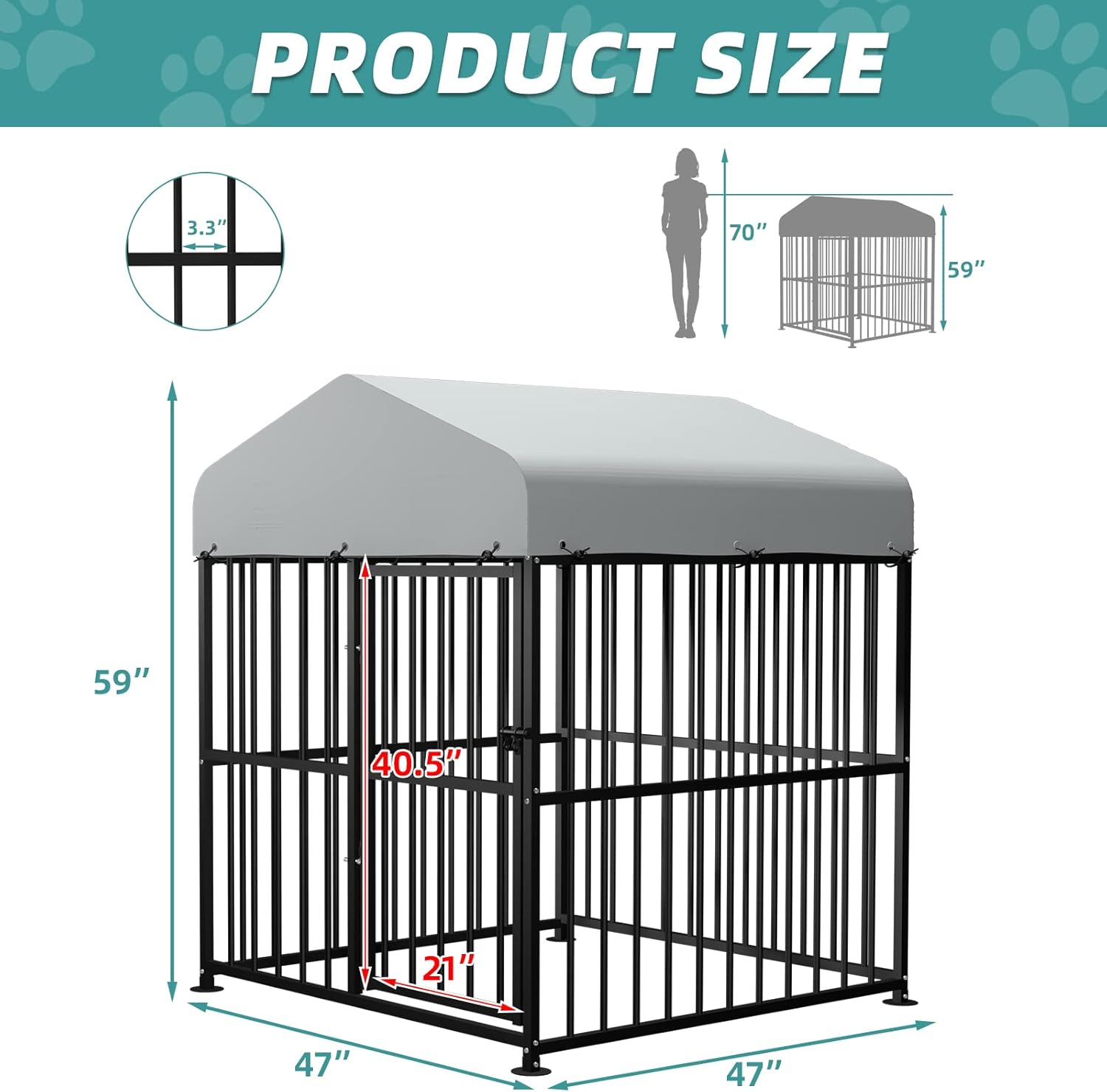 Large Outdoor Dog Kennel Metal Pet Playpen with Waterproof Cover H7795
