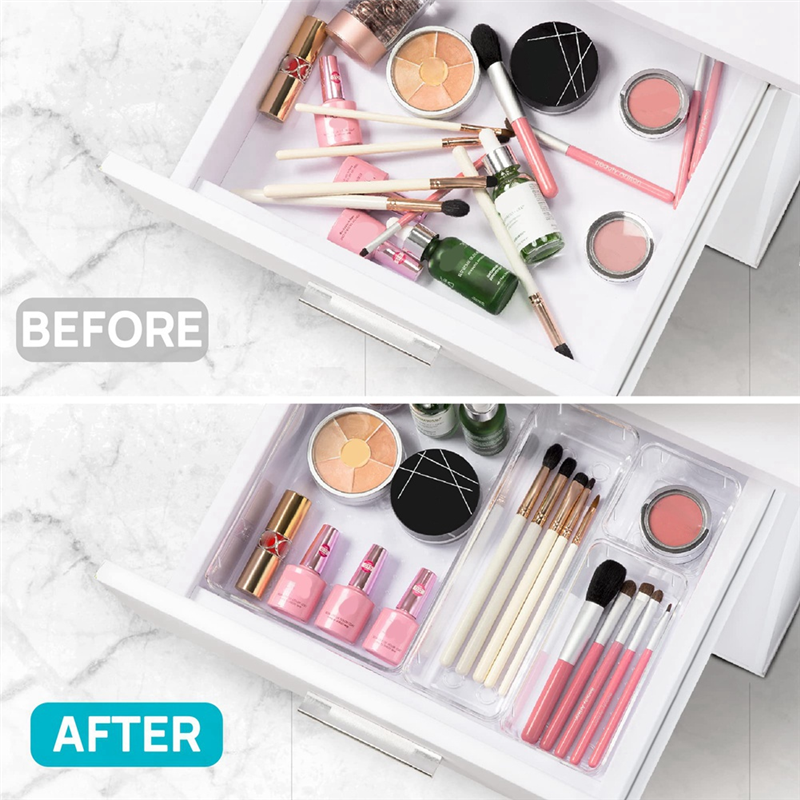 Clear Plastic Drawer Organizer Set 4-Size Bathroom Vanity Trays A87020