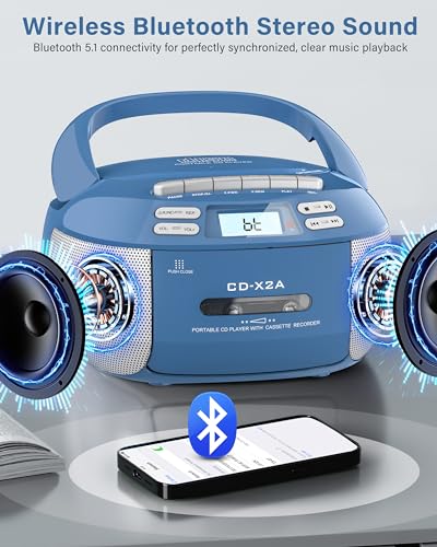 CD Player & Cassette Player Combo with Bluetooth, AM/FM Radio, Remote Control D908961