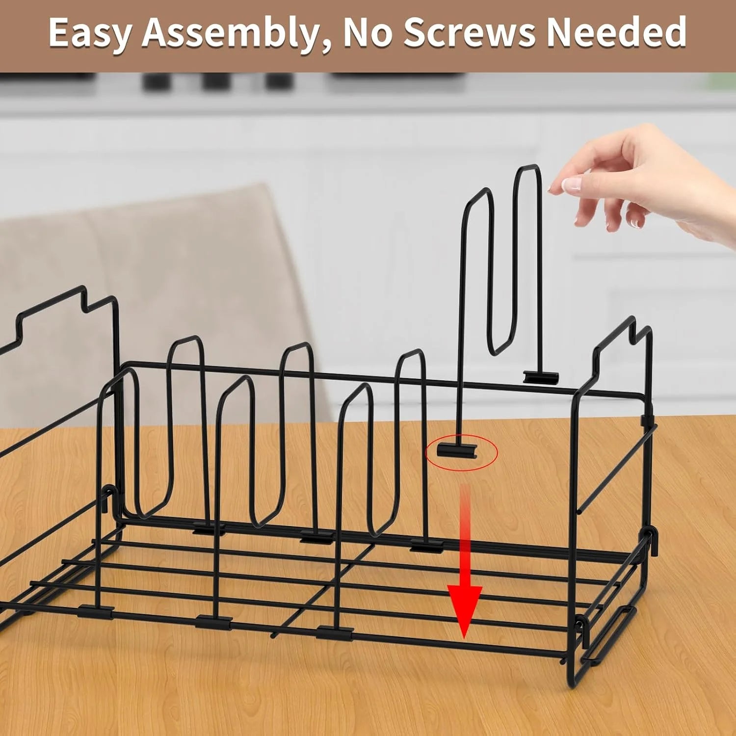 Lid Organizer for Kitchen Cabinets, Adjustable with 4 Dividers, Black M90676