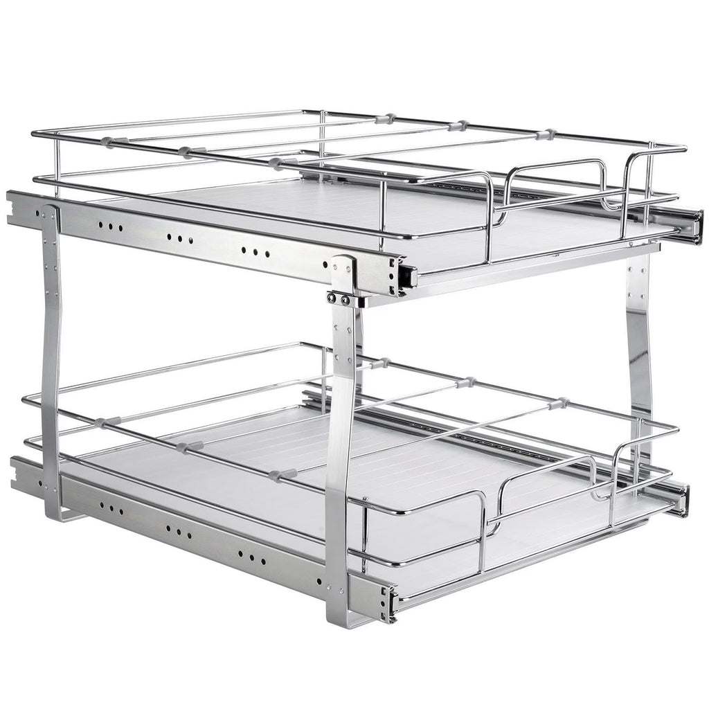 2 Tier 20W x 21D Pull Out Cabinet Organizer, Heavy Duty Slide Out Pantry Shelves, -Plated Steel Roll Out Drawers, Sliding Drawer Storage for Inside Kitchen Cabinet, Bathroom, Under Sink