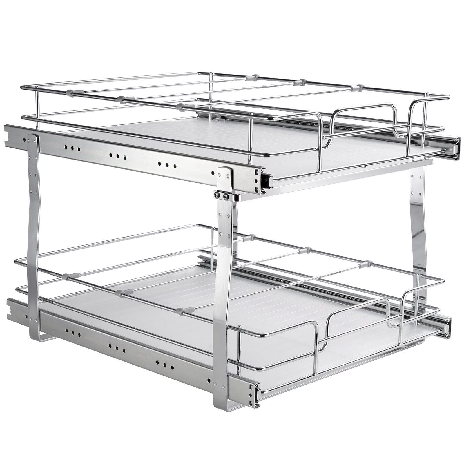 2 Tier 20W x 21D Pull Out Cabinet Organizer, Heavy Duty Slide Out Pantry Shelves, -Plated Steel Roll Out Drawers, Sliding Drawer Storage for Inside Kitchen Cabinet, Bathroom, Under Sink