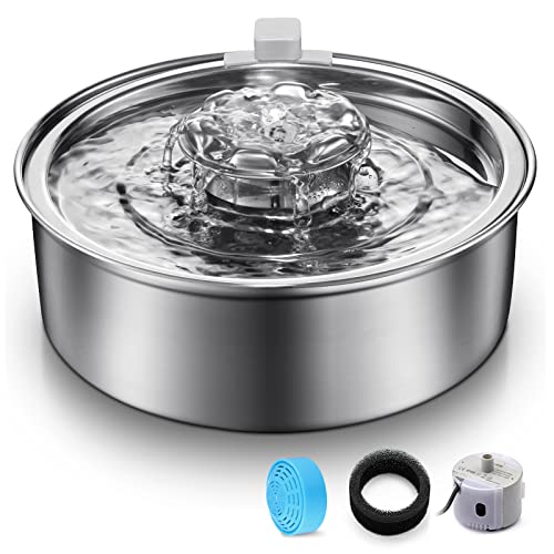 Cat Water Fountain,Stainless Steel 2.0L/67oz Automatic Circulating Pet Water Fountain,Ultra-Quiet Pump with LED Light,Dishwasher Safe,Cat Fountain Suitable for Cat and Puppy (2L Cat fountain)