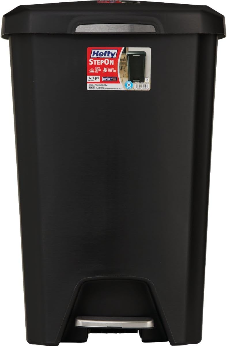 Hefty 13-Gallon Step-On Trash Can, Black Rugged And Durable (1) (1)
