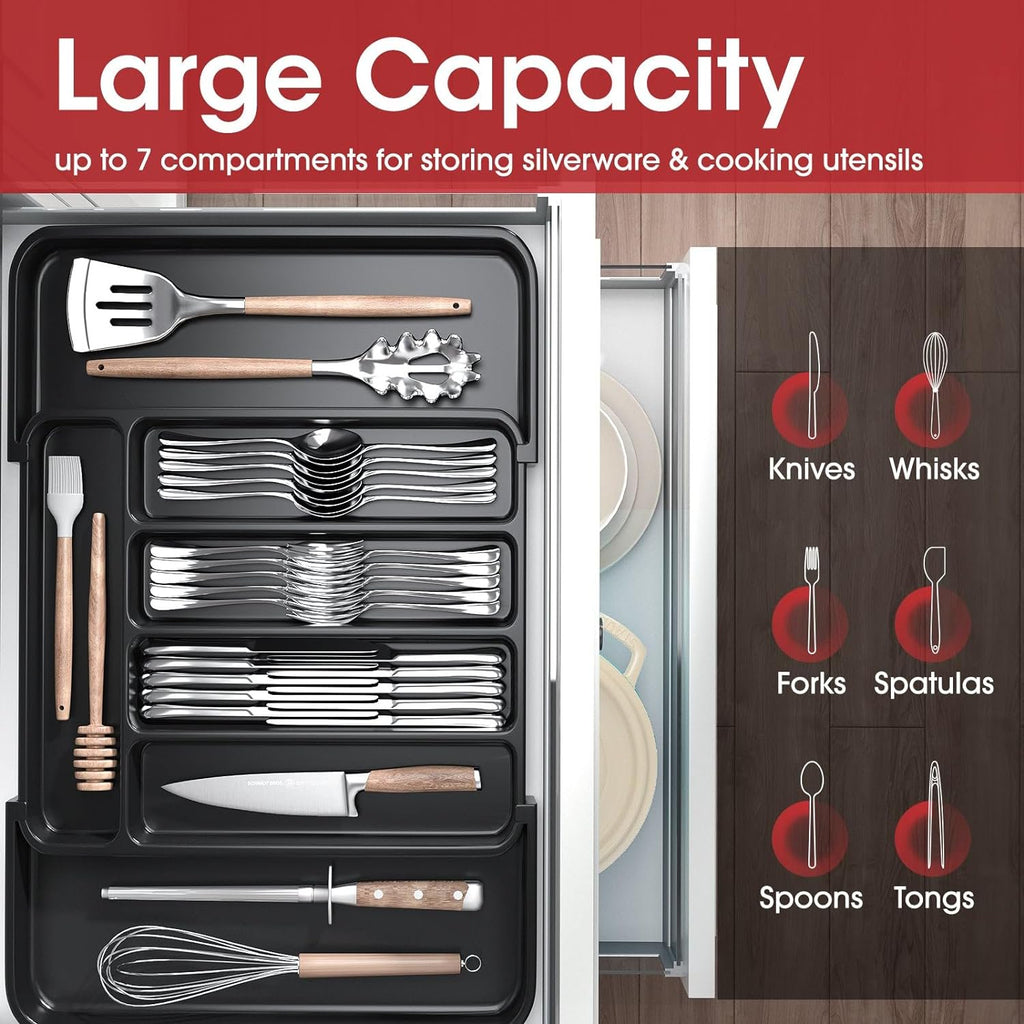 Expandable Silverware Organizer, Adjustable Cutlery Tray for Kitchen Drawer W3477