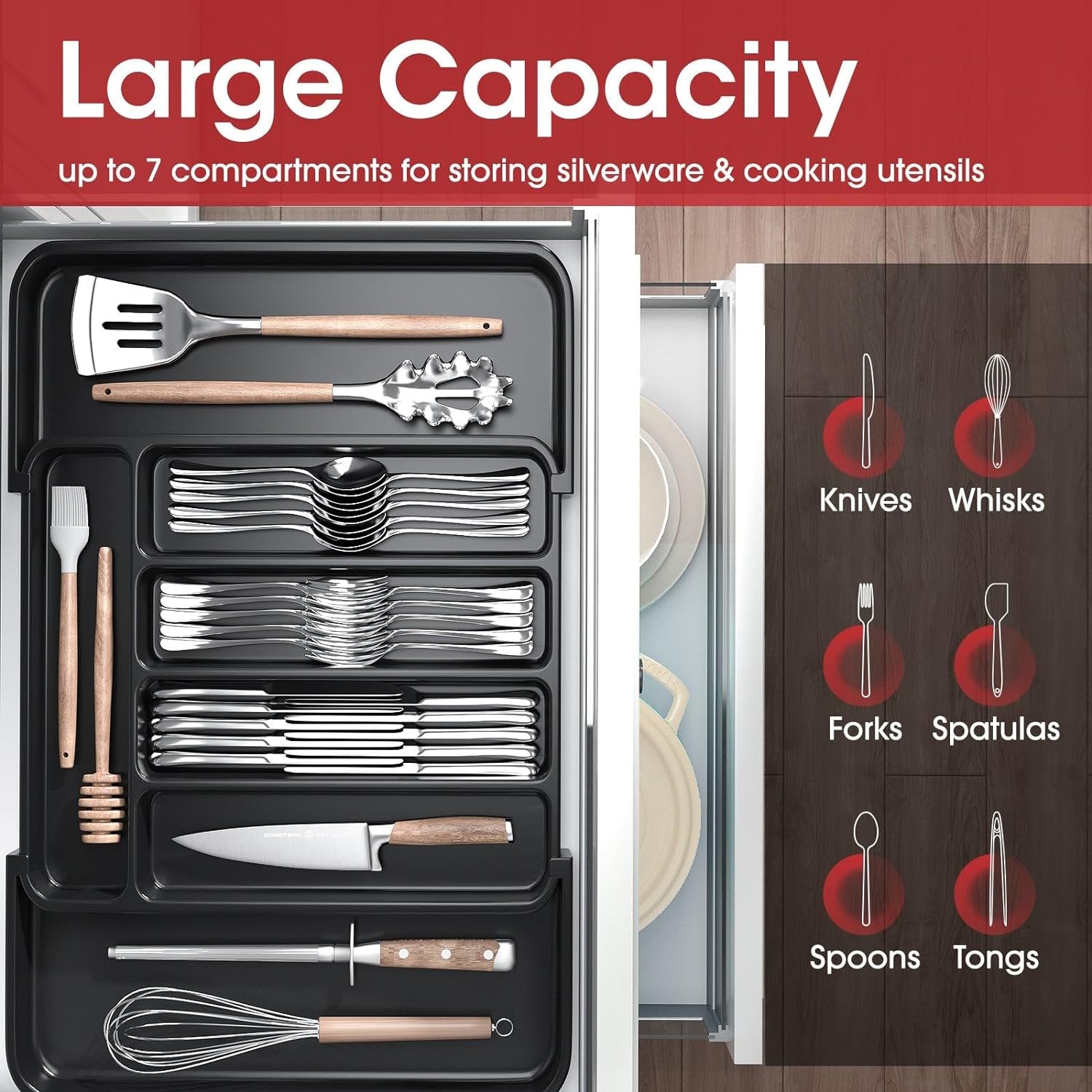 Expandable Silverware Organizer, Adjustable Cutlery Tray for Kitchen Drawer W3477