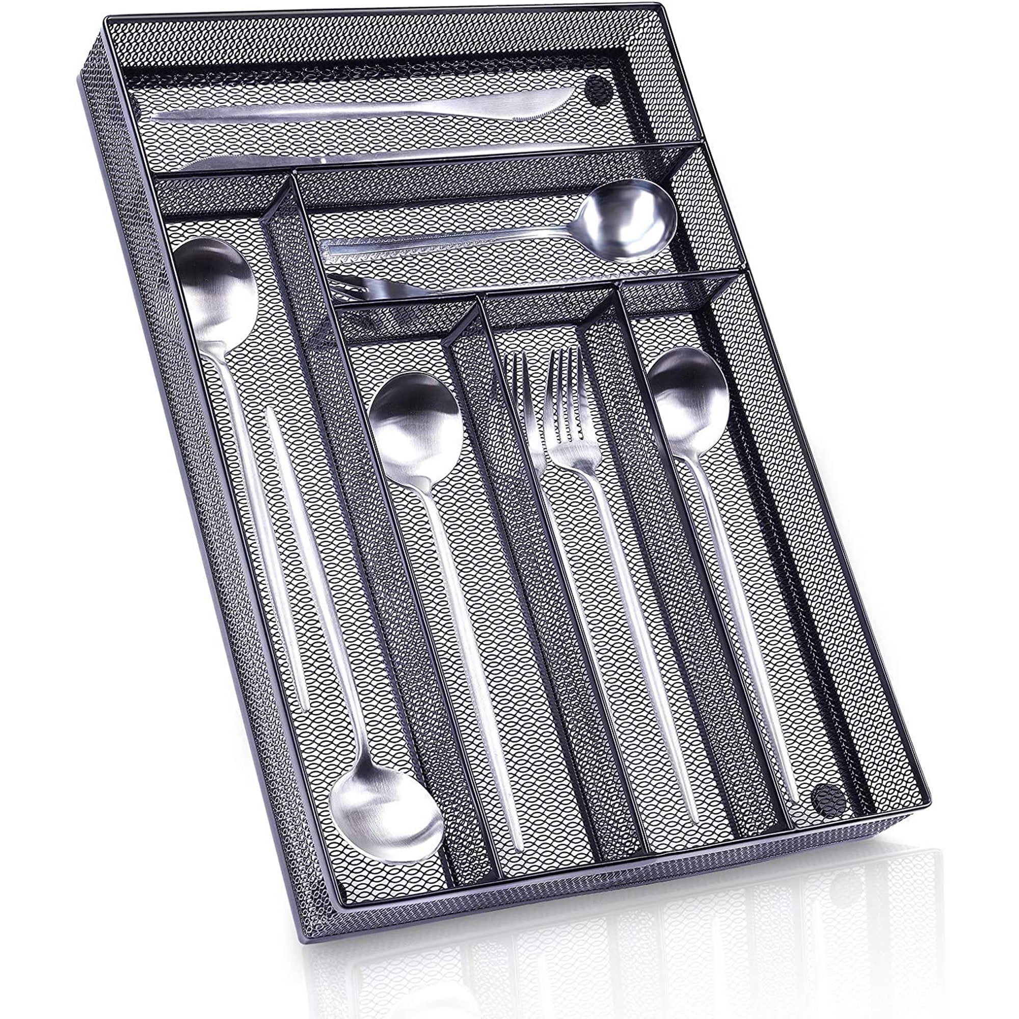 Metal Mesh Kitchen Flatware Organizer Tray with Non Slip Mat J562