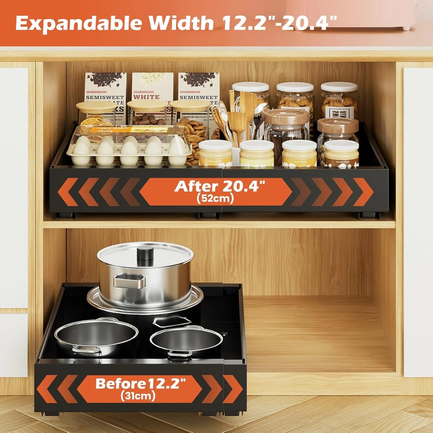 Expandable Pull Out Cabinet Organizer, Adjustable Width, Black B58703