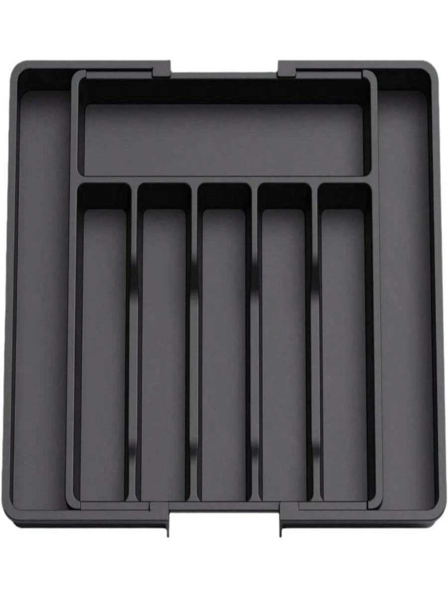 Expandable Black Silverware Utensil_Cutlery Organizer For Kitchen Drawer, Adjustable Flatware Tray, Cooking Utensil Storage