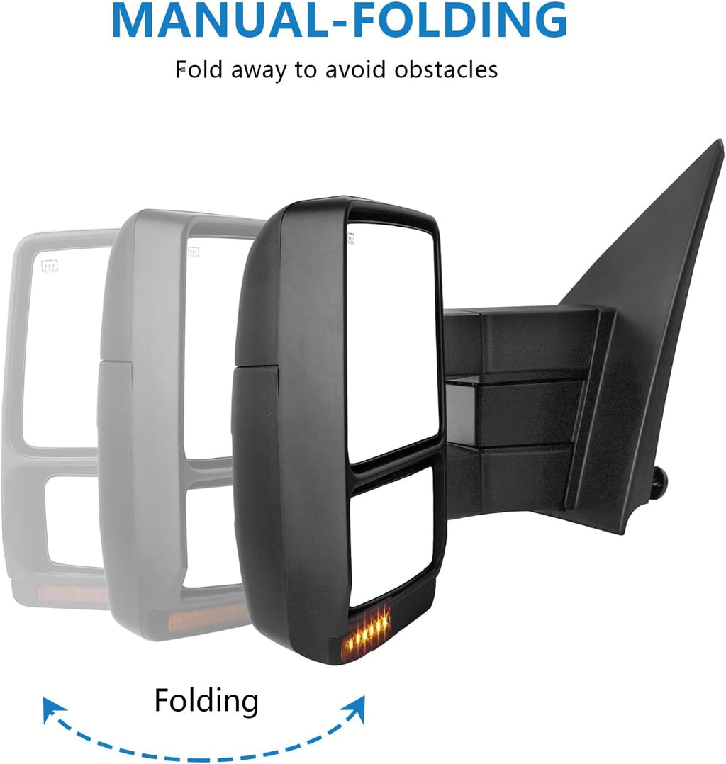 Towing Mirrors Pair for 2007-2014 F-150, Power Heated, Amber Signal, Puddle Light, Convex Lens, Black S9975