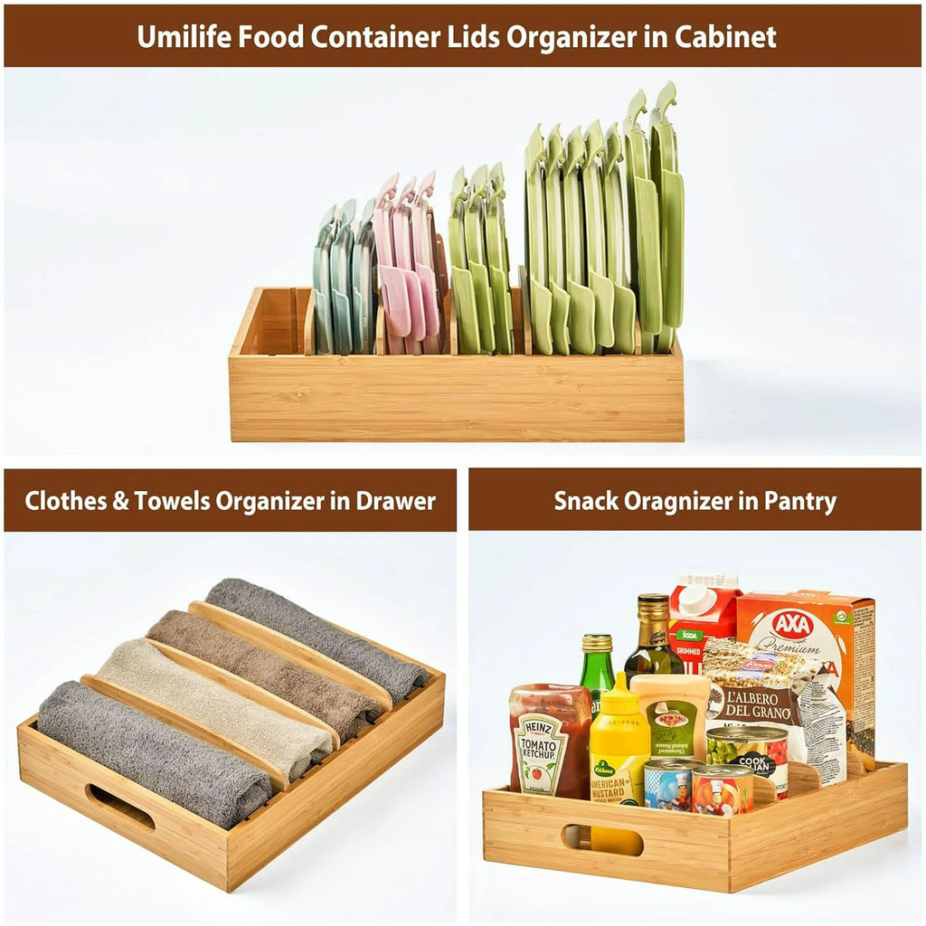 Bamboo Drawer Caddy with Adjustable Dividers for Kitchen Storage Y54438