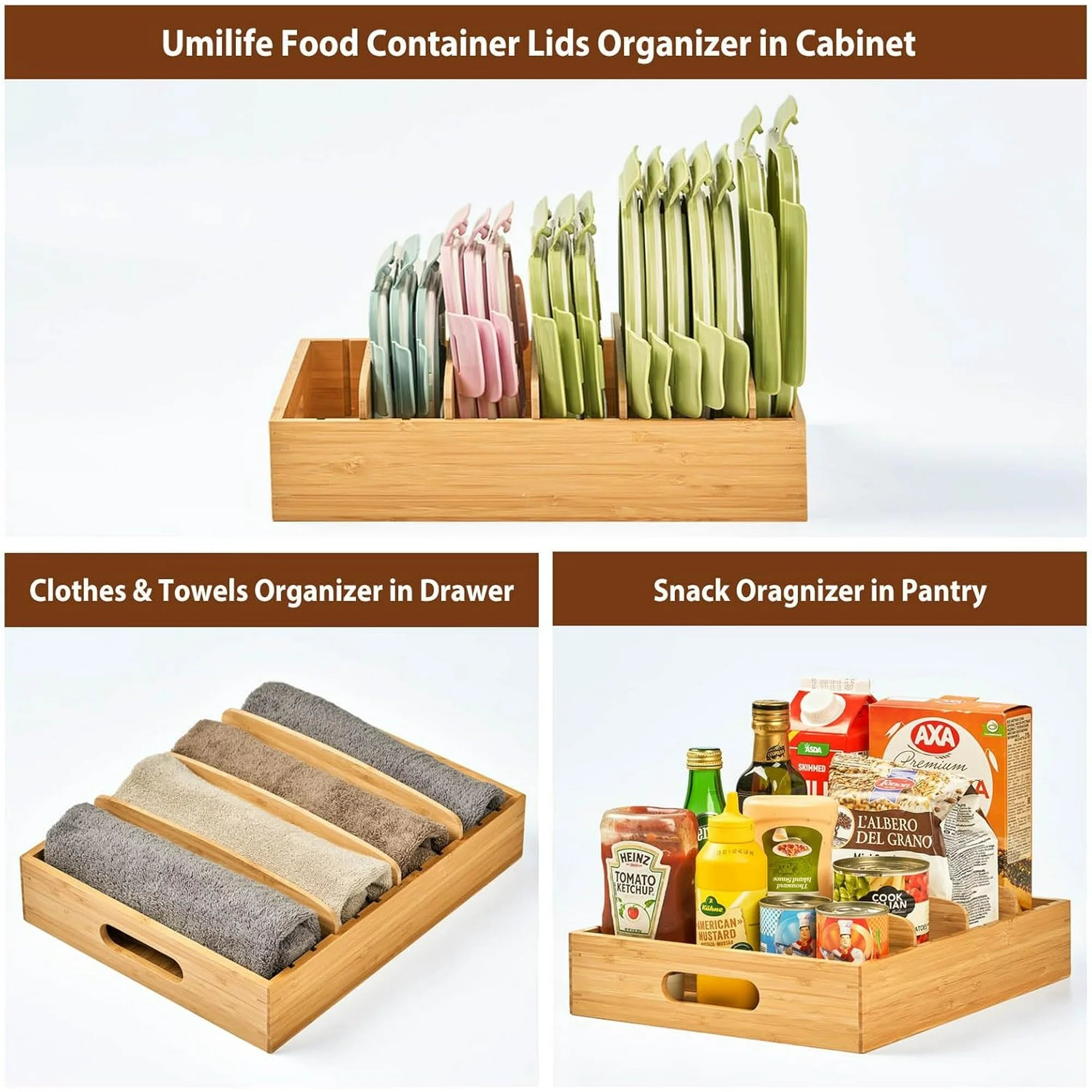 Bamboo Drawer Caddy with Adjustable Dividers for Kitchen Storage Y54438