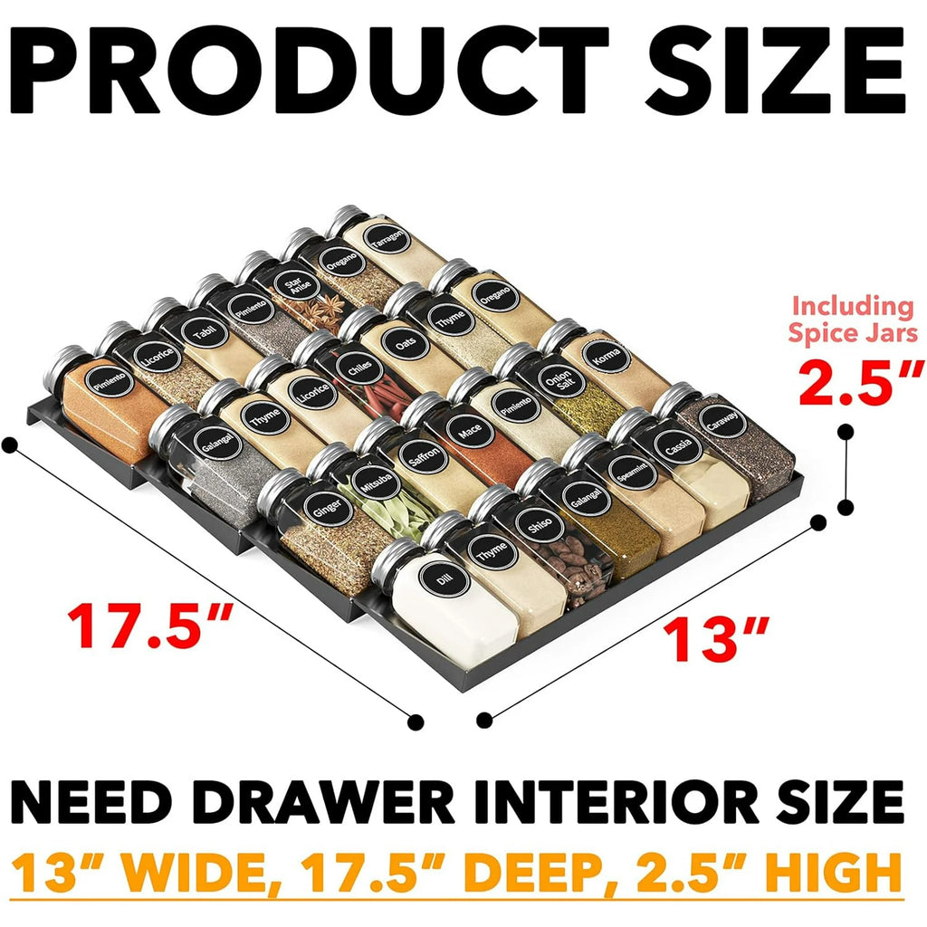 Spice Jar Drawer Organizer with Labels, 4-Tier Tray F1959
