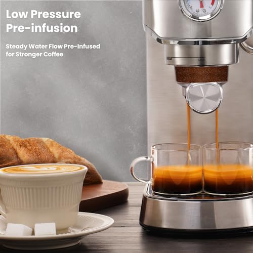 Espresso Maker 20 Bar with Milk Frother, Stainless Steel, for Latte & Cappuccino W928008