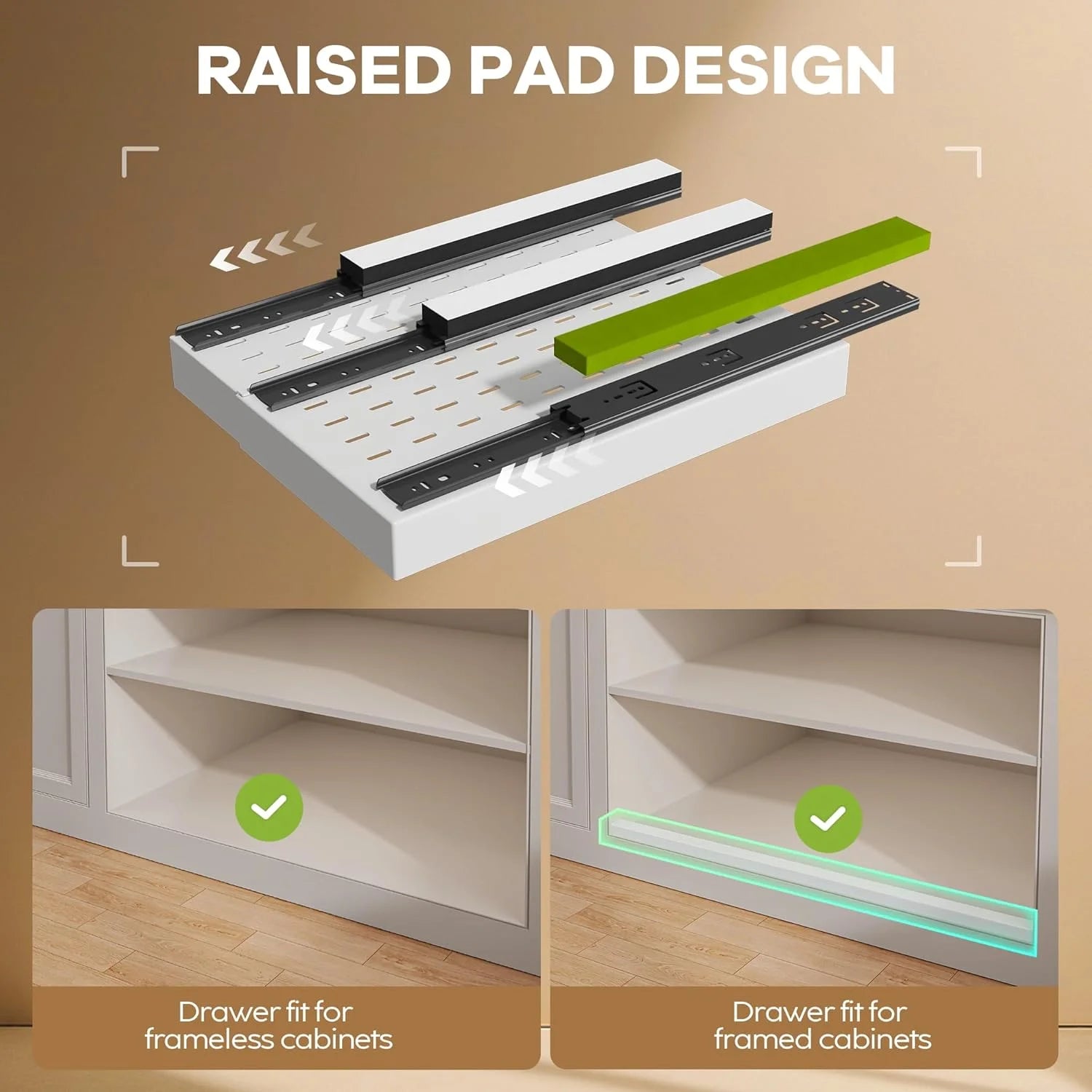 Pull Out Cabinet Organizer 21D with Raising Pad, Expandable Slide Out Drawers for Kitchen Cabinets C3894