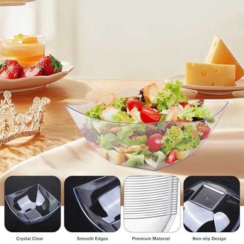 25 Pack Square Plastic Serving Bowls, 8 oz Clear Disposable Bowls for Snacks, Parties and Catering H432362