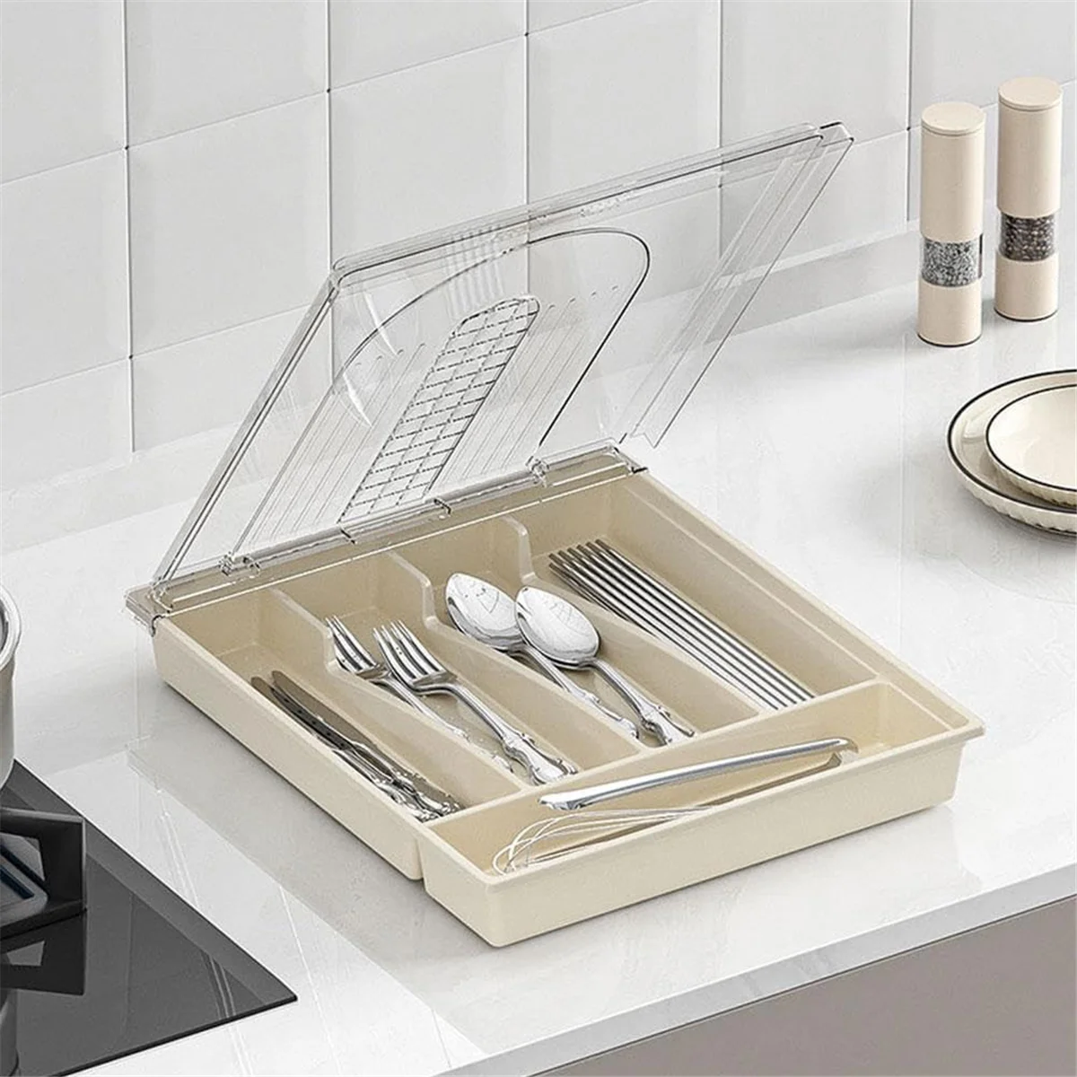 Plastic Cutlery and Flatware Storage Box with Lid Q259414