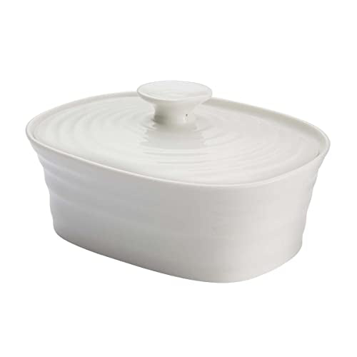 White Covered Butter Dish with Lid, Porcelain, Microwave and Dishwasher Safe M273