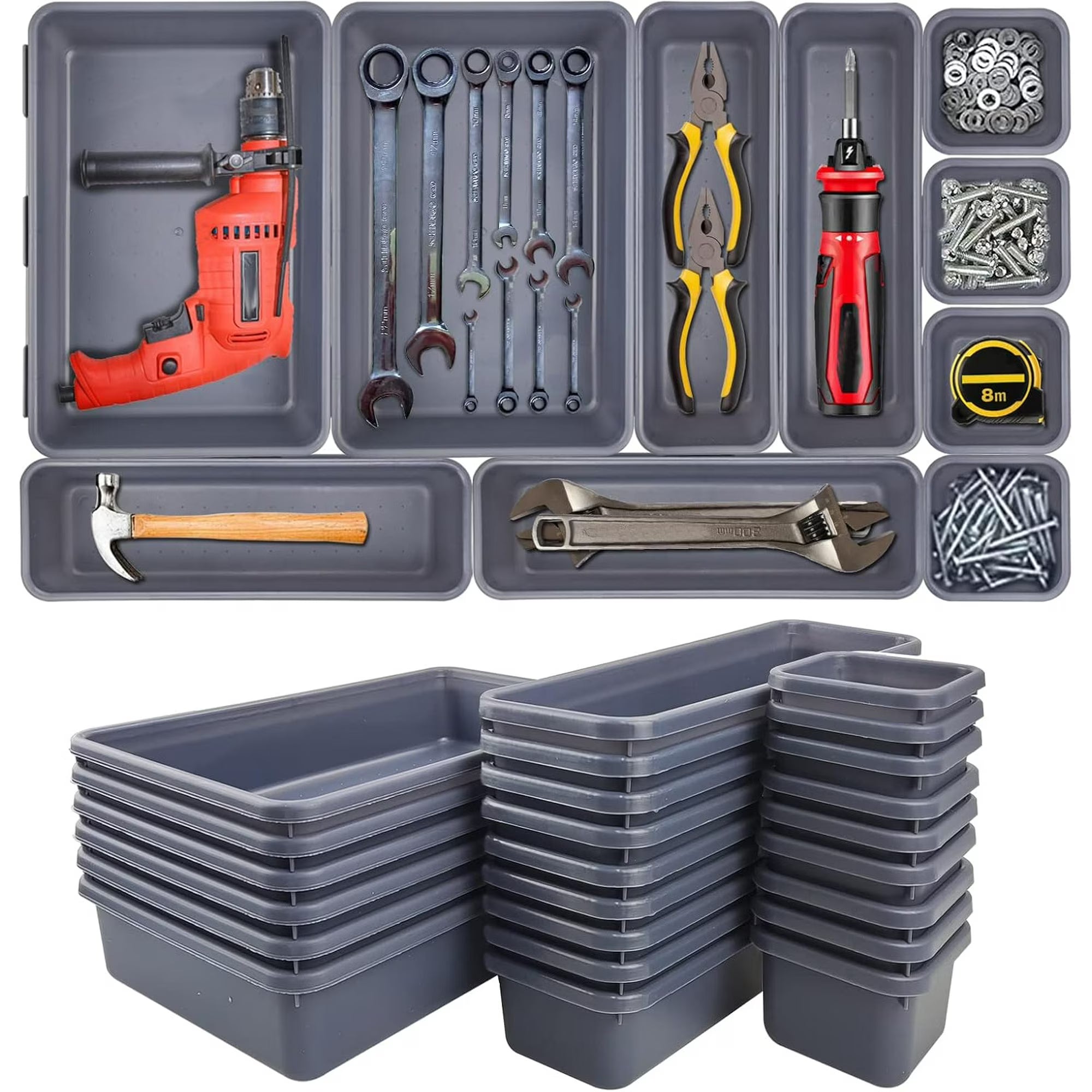 24 Pack Tool Box Organizer with Tray Dividers - Silverware &amp; Hardware Drawer Storage for Workbench, Desk &amp; Cabinet