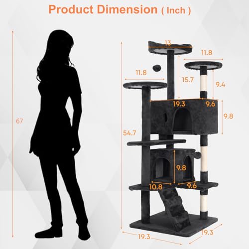 Cat Tower for Indoor Cats with Scratching Posts, Dark Gray N888