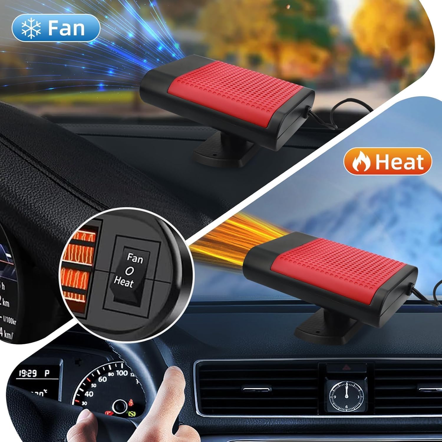 Portable 12V Car Heater Defroster with 360-Degree Suction Holder K2904