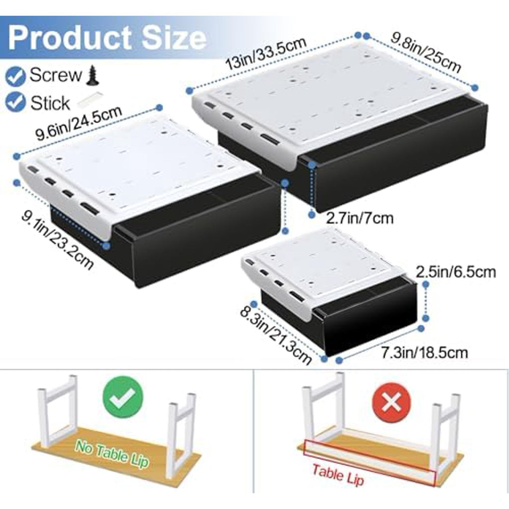 Under Desk Drawer Storage Organizer, 3 Pack Slide Out Adhesive Tray Q22056