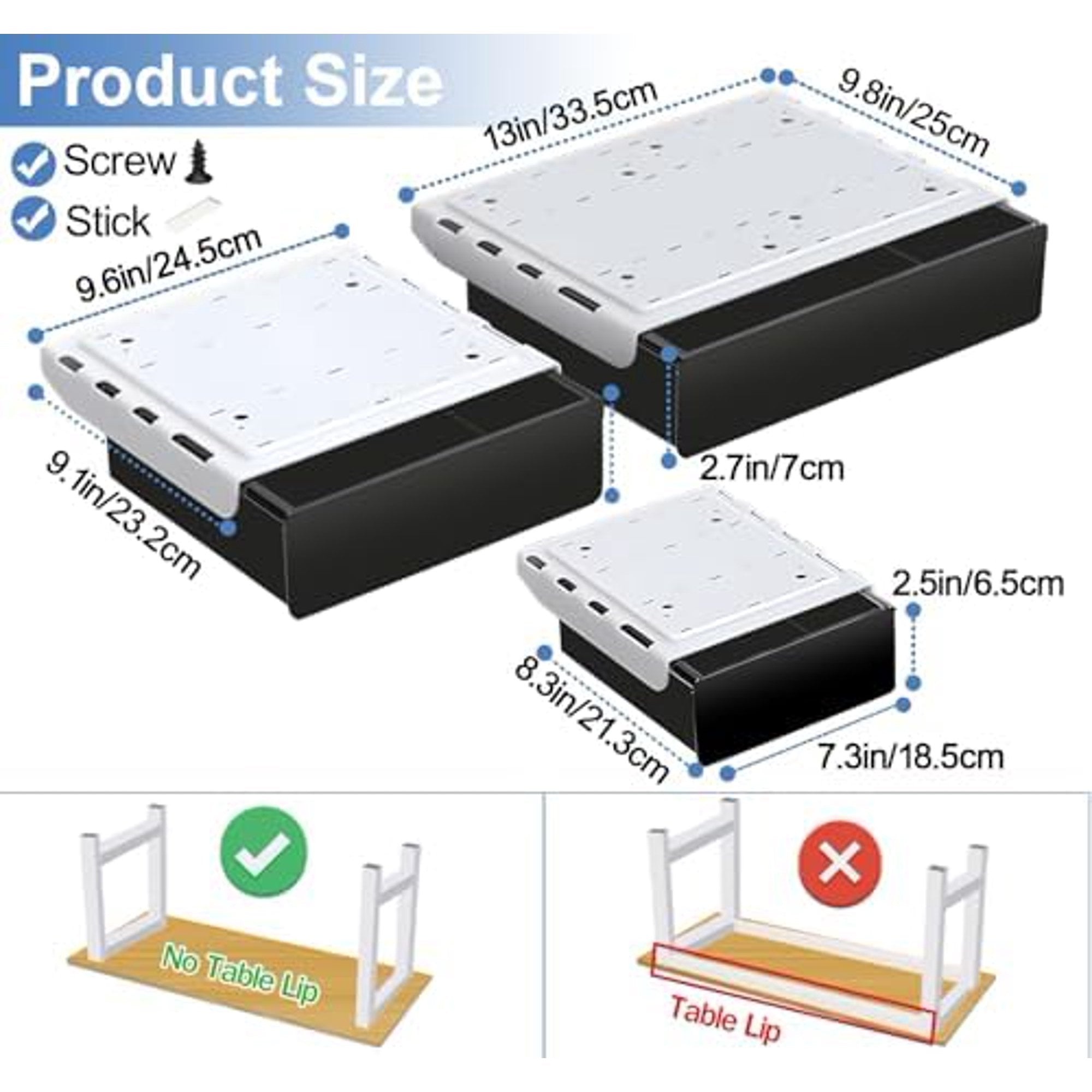 Under Desk Drawer Storage Organizer, 3 Pack Slide Out Adhesive Tray Q22056