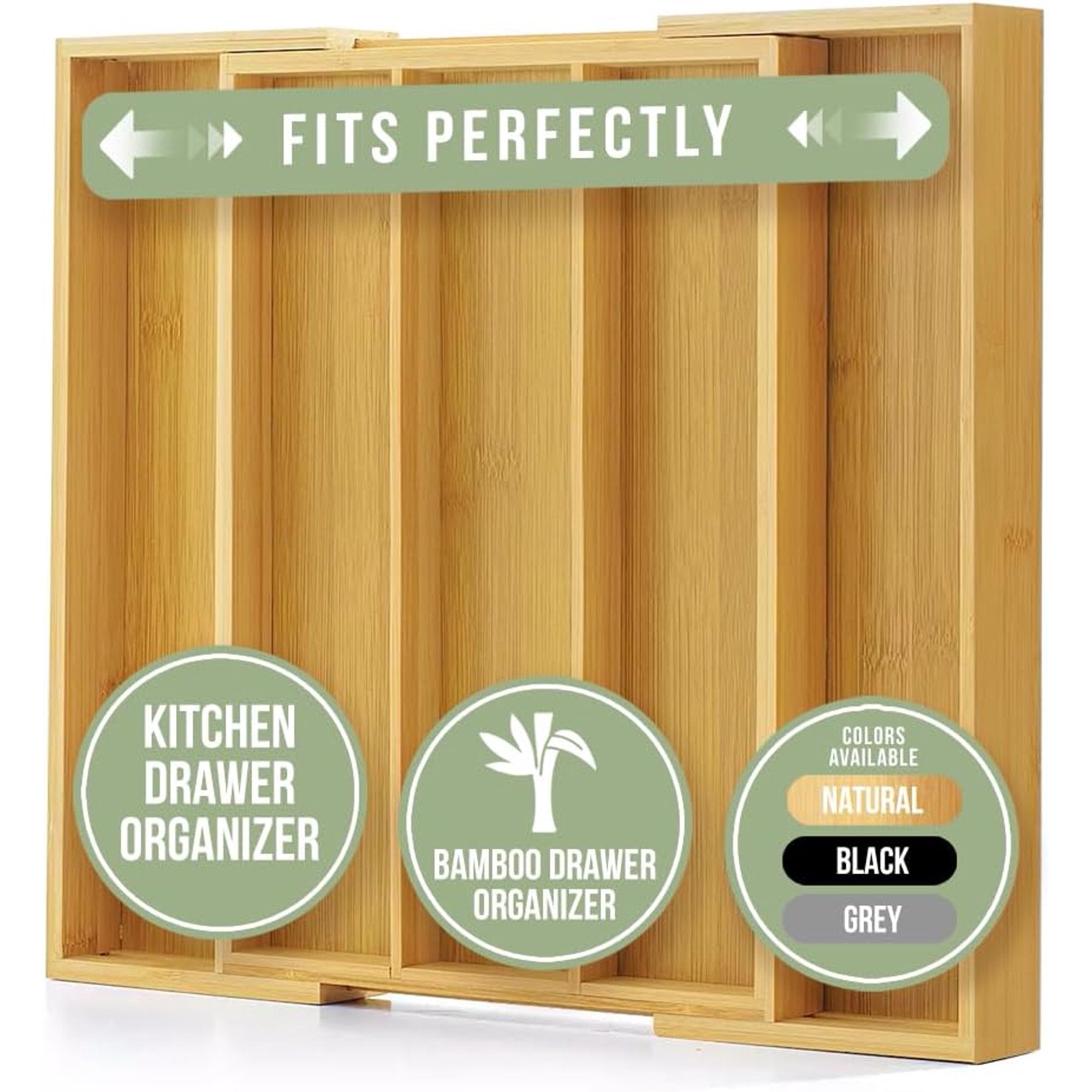 Expandable Bamboo Utensil Drawer Organizer, 3-5 Slots L9490