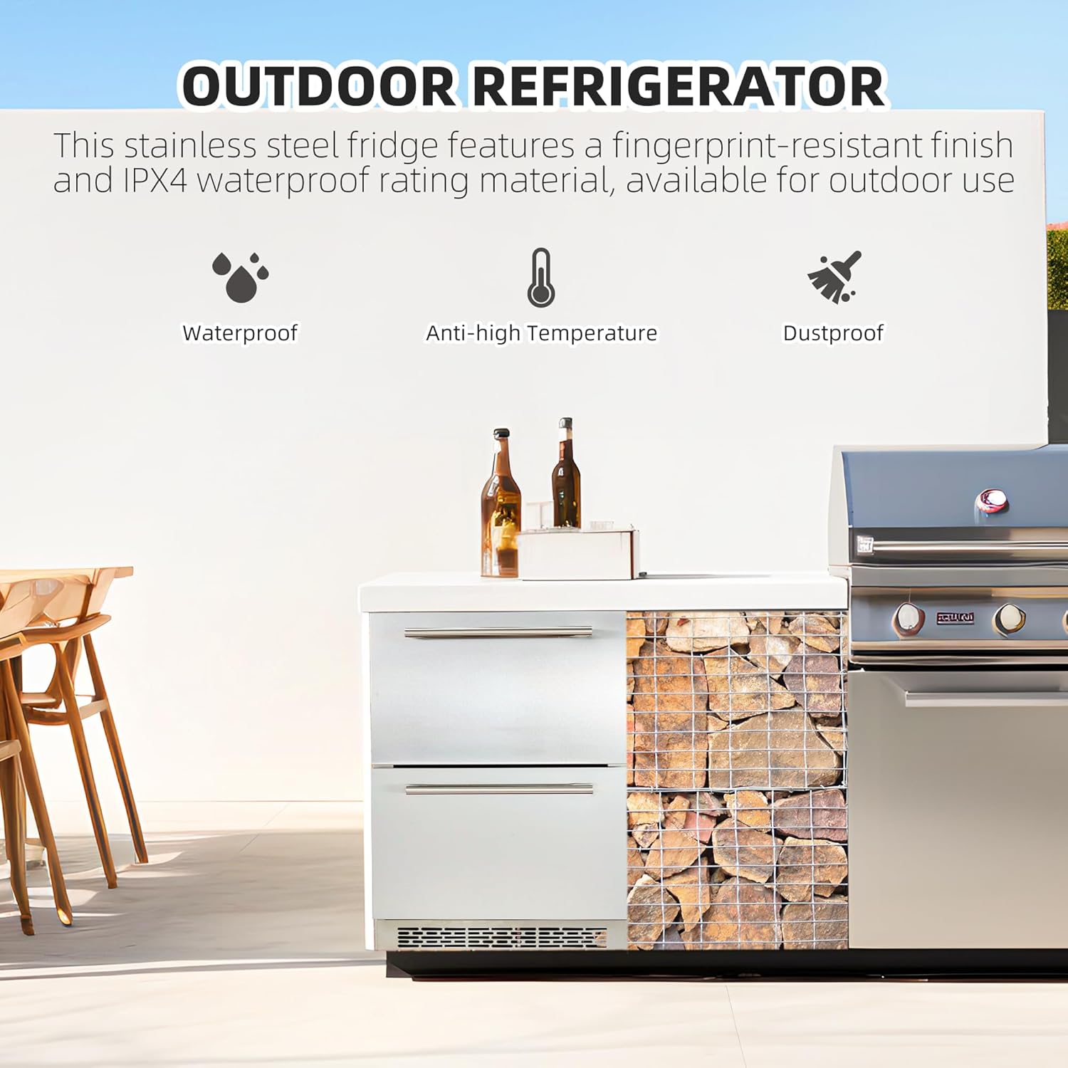 Under Counter Drawer Fridge, Outdoor Refrigerator with Stainless Steel Body X69813