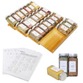 Spice Drawer Organizer with 24 Spice Jars and 216 Labels,Non-slip Rubber, Bamboo 4 Tier Spice Racks Tray Seasoning Containers for Kitchen Drawers,Cabinets,Countertops,13Wide * 15.8Deep