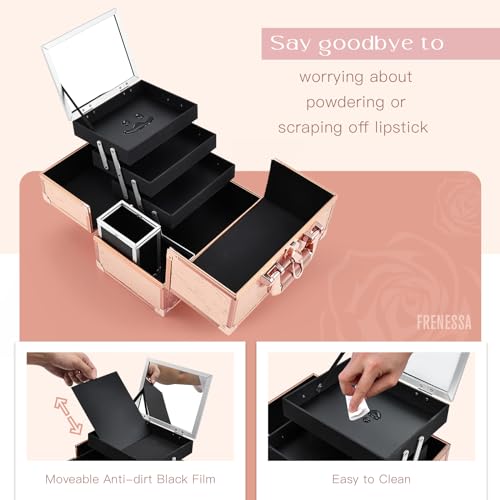 Makeup Train Case 11.8 Inch Extra Large with Mirror and 3 Trays E649
