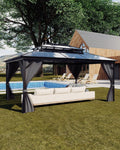 Hardtop Gazebo 10'x12' for All Weather, Double Polycarbonate Sheets Roof, Aluminum Alloy Frame, Net, and Curtain, Permanent Building for Patio, Deck, Backyard, Lawn, and Garden, Gray