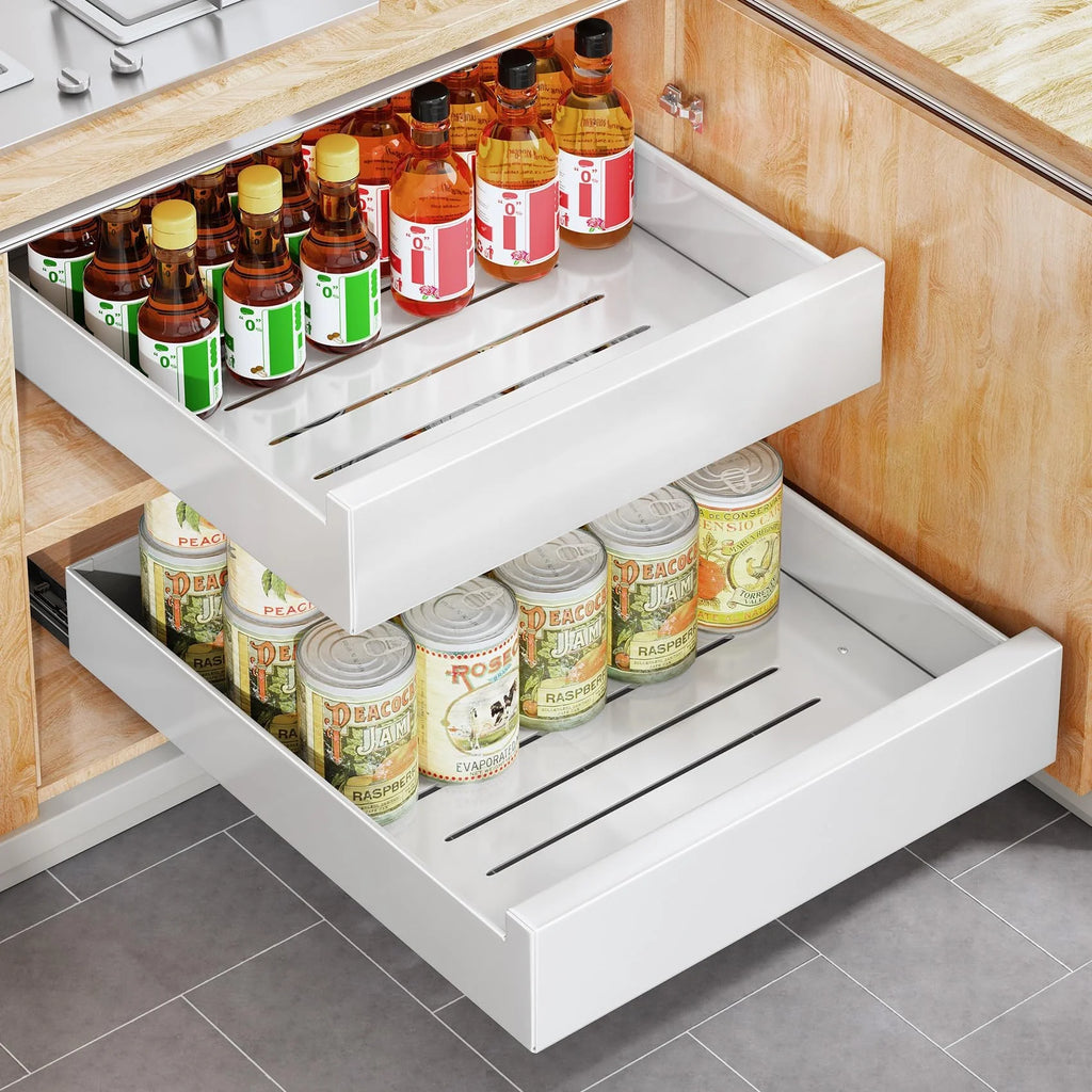 Cabinet Pull Out Drawer Shelf, No Drill Adhesive Mount, White C665631