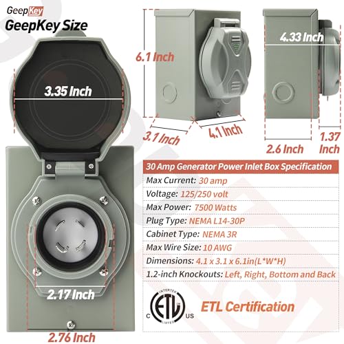 30 Amp Generator Inlet Box with Green Safety Light R705