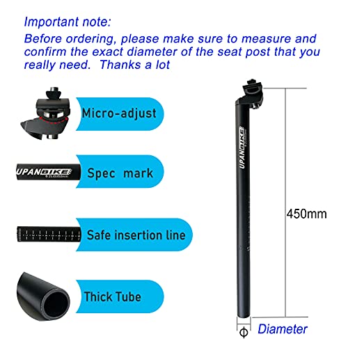 Bike Seatpost 450mm Extra Long Bicycle Saddle Tube with Micro Adjust Clamp Q99226