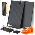 Cast Iron Griddle for Stove Top, Reversible Grill/Griddle + Cast Iron Press + Pan Scraper + Pinch Mitts, For Gas Stove, Grill, Camping & Outdoors - Pre Seasoned & Non-stick (16.75" X 9.5")