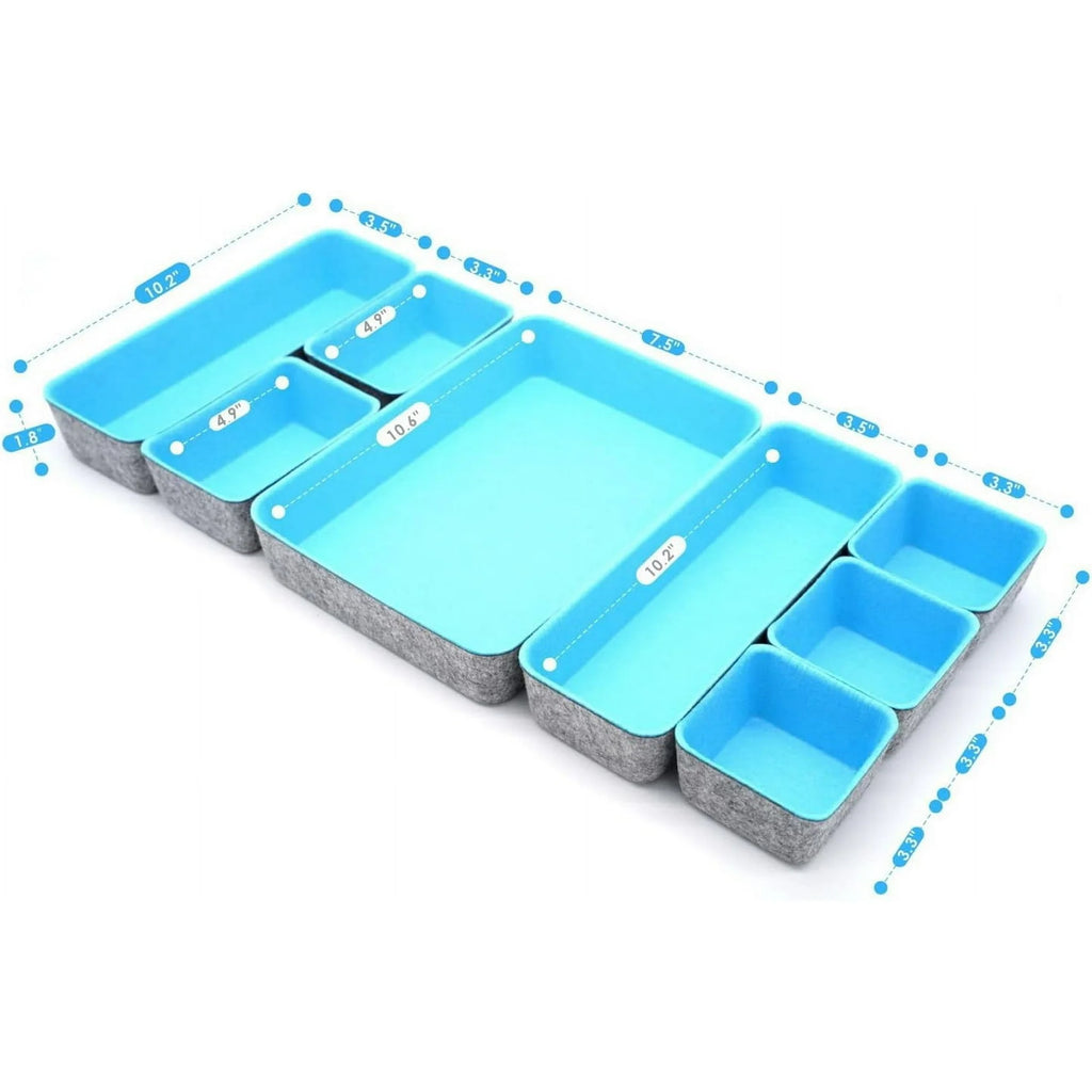 Felt drawer organizer trays for desk storage, 8-piece set in glacier gray H2147