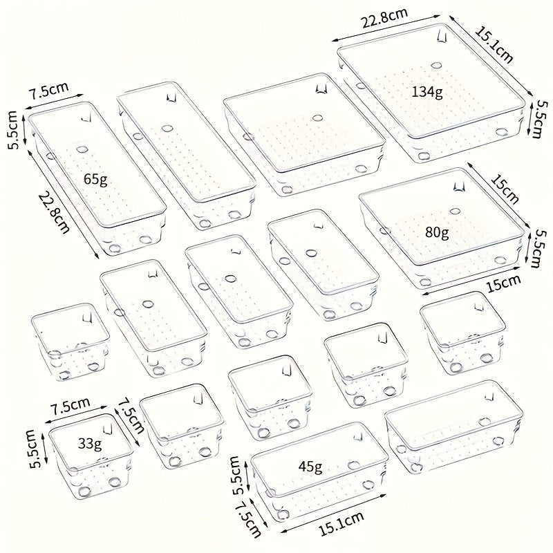 Clear Plastic Drawer Organizers Set with Non-Slip Pads, 4 Sizes T58531