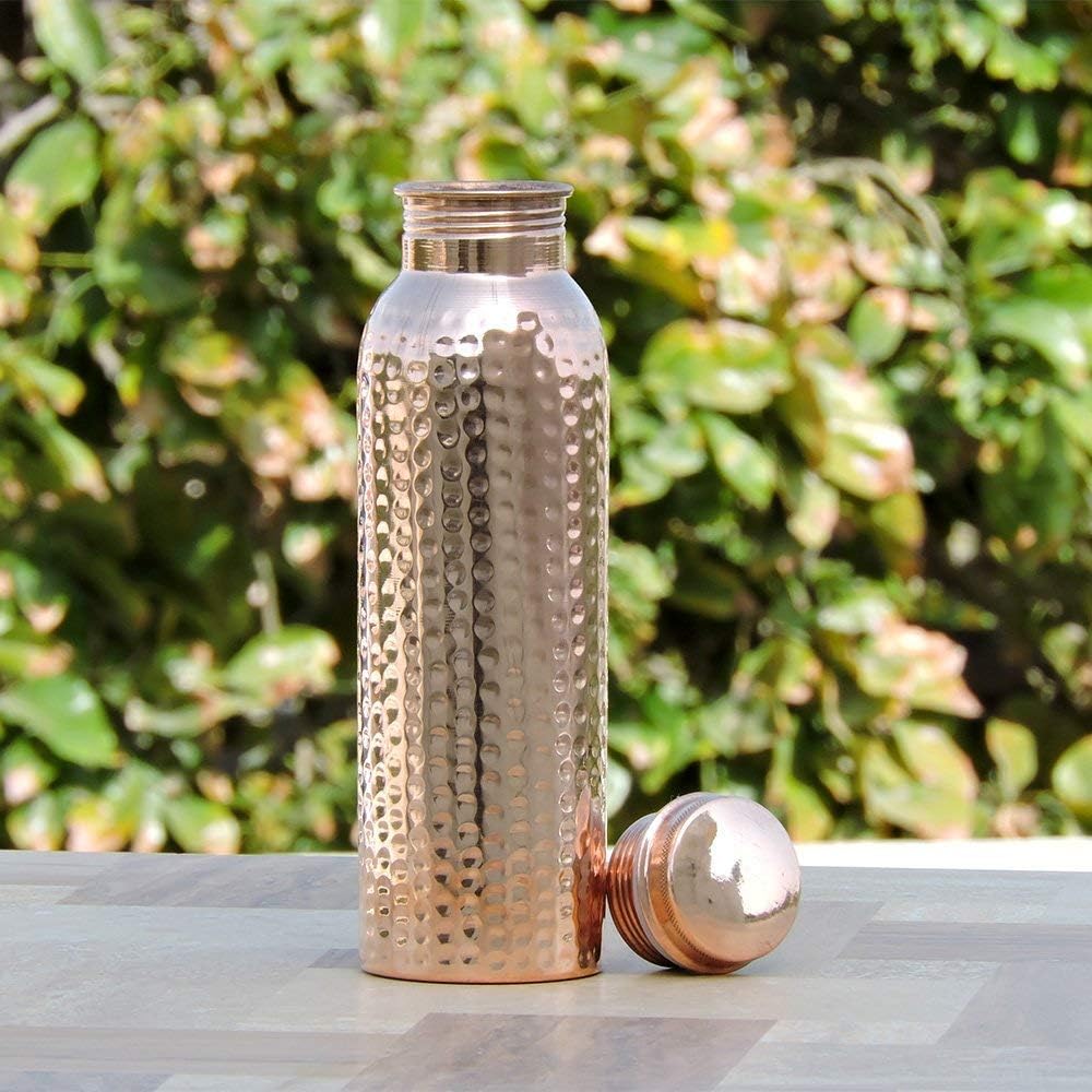 Hammered Pure Copper Water Bottle Joint Free With Ayurvedic Benefited 100% Pure And Leak Proof Bottle 33.84 Us Fl Ounce Capacity