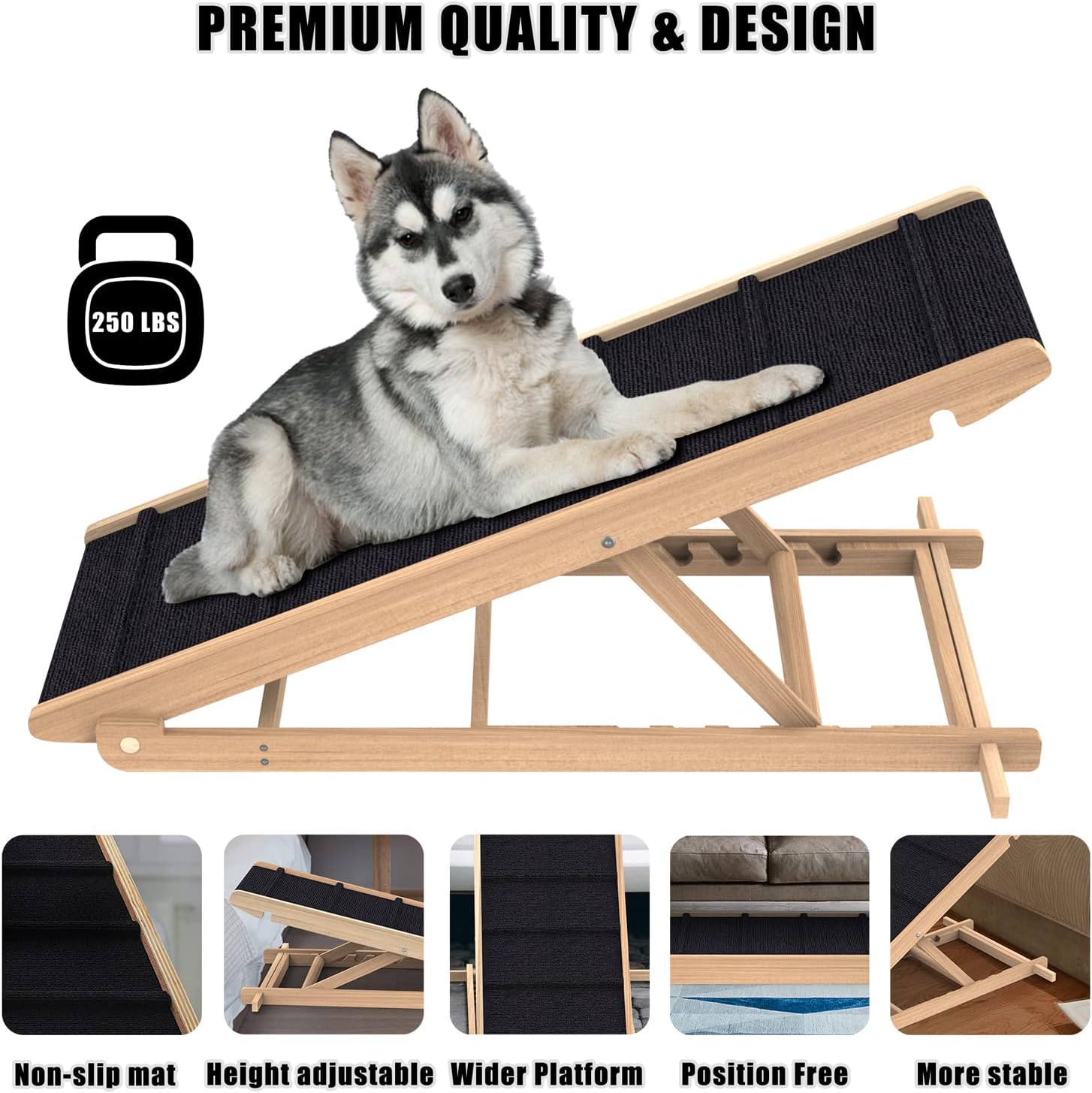 Folding Dog Ramp for Couch or Bed, Non-Slip, Adjustable Height N247292