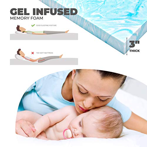 Roll Up Travel Mattress, 3" Cooling Gel Memory Foam Sleeping Pad, Portable Foldable Floor Mat with Waterproof Cover and Carry Bag Q854806