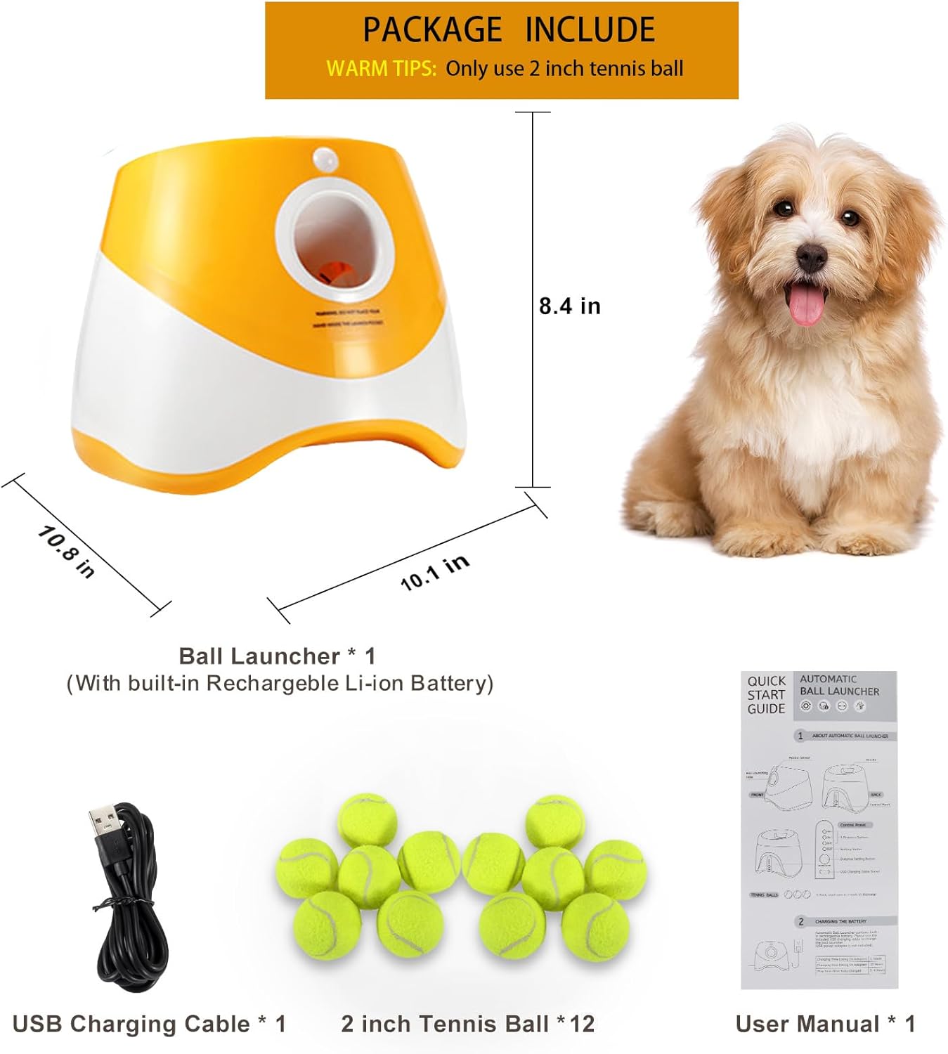 Automatic Dog Ball Launcher with 12 Tennis Balls, 10-30ft Throw Distance C6640