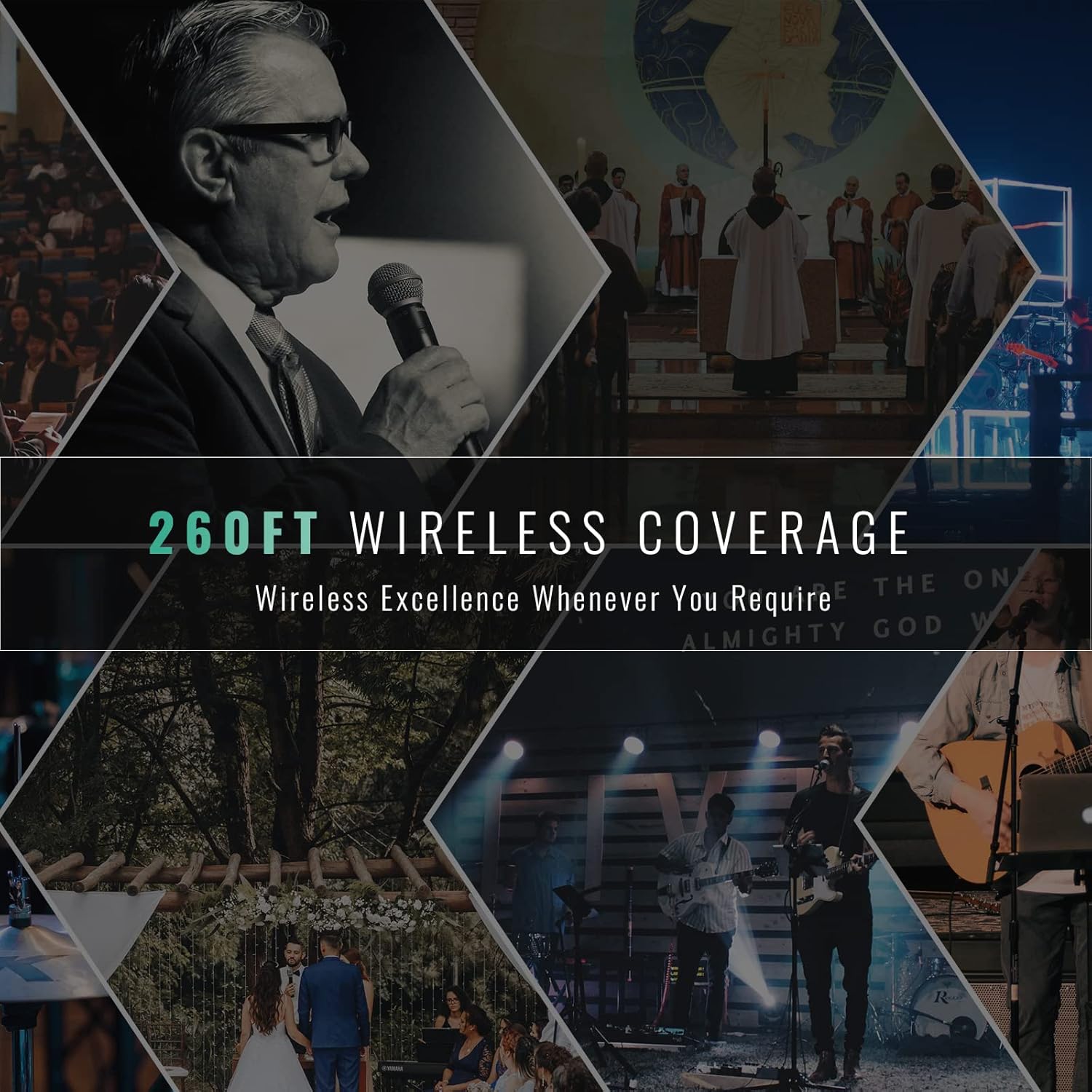 Wireless Microphone System, 4-Channel UHF Metal Cordless Mic with 4 Handheld Dynamic Microphones, 260ft Range C42881